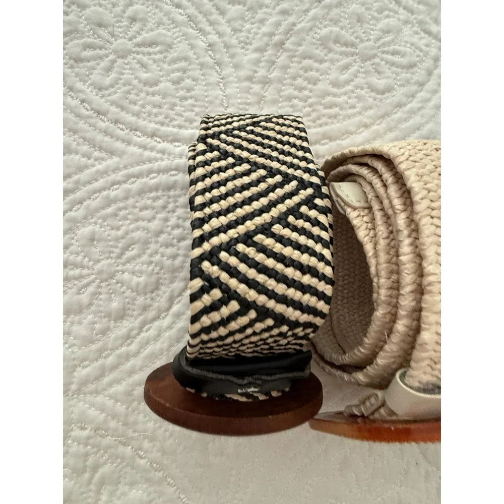 Woven Elastic‎ Stretch Belts Women OS Multi Color Wood Buckle Lot of 4